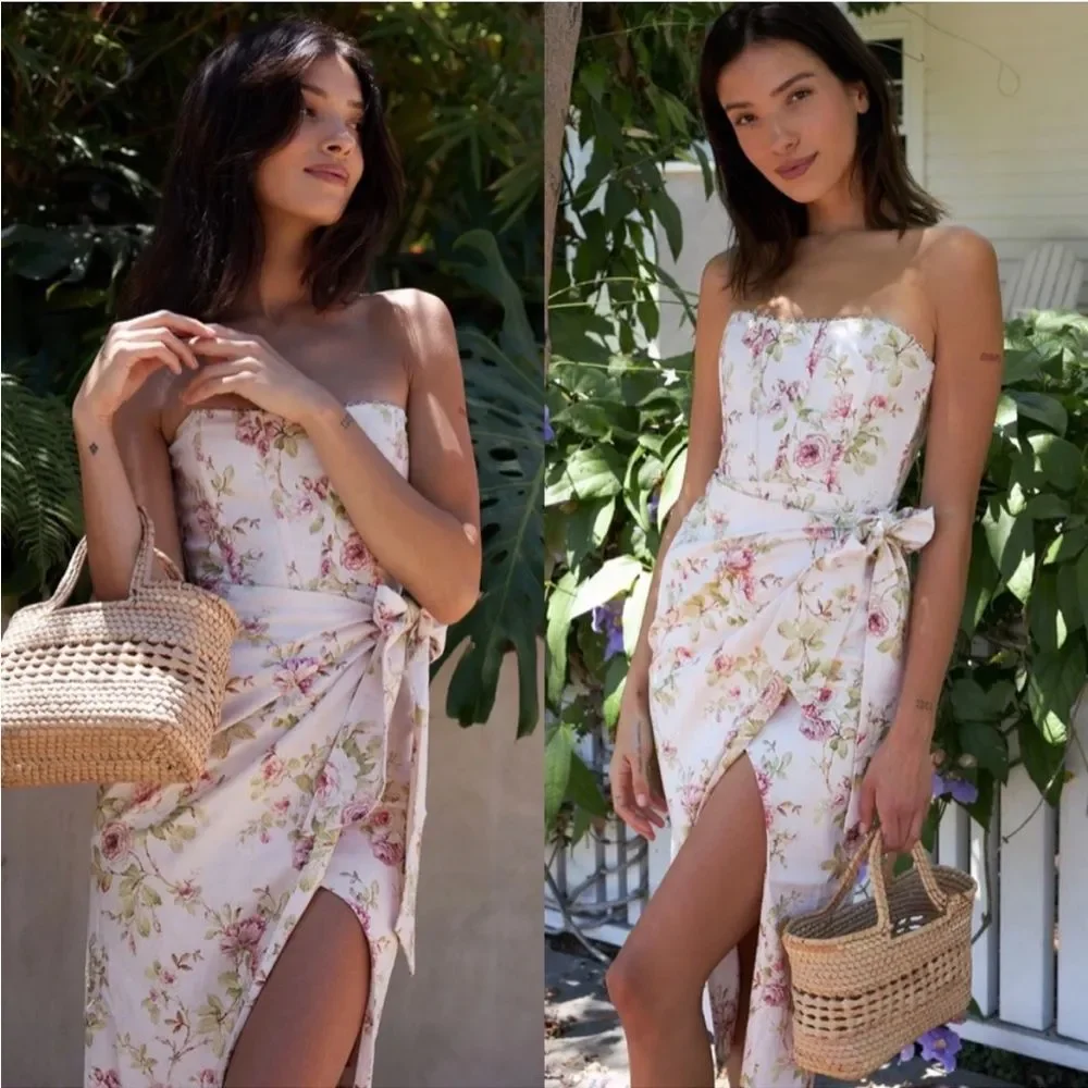 NEW V. Chapman Anthropologie Liliana Strapless Midi Dress Pink Rose Floral 12 - Picture 14 of 14